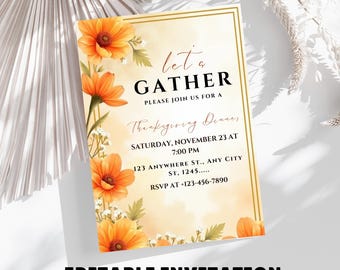 Invitation d'anniversaire modifiable | Invitation reconnaissante | Repas de Thanksgiving | Fête d'automne | Rassemblons-nous, Inviter | Action de grâces