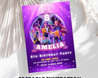 KPop Demon Hunter Birthday Invitation | Editable Canva Template | Kpop Anime Invite | Digital Download | Printable Birthday Card for Kids