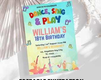 Editable Music Birthday Invitation: Dance Sing Play Party (Canva Template, 5x7, Digital Download)