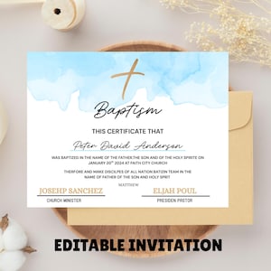Certificado de Batismo Editável e Imprimível para Download no Canva, Lembrança de Batismo, Presente de Batismo, Certificado "Deixei na Água"
