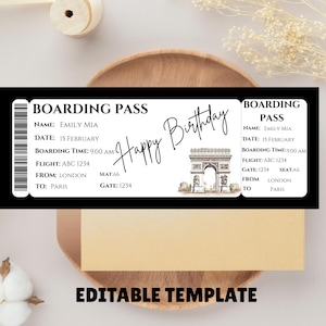Editable Boarding Pass Template, Printable Personalized Airline Ticket, Birthday Surprise Ticket, Canva Template, Instant Download