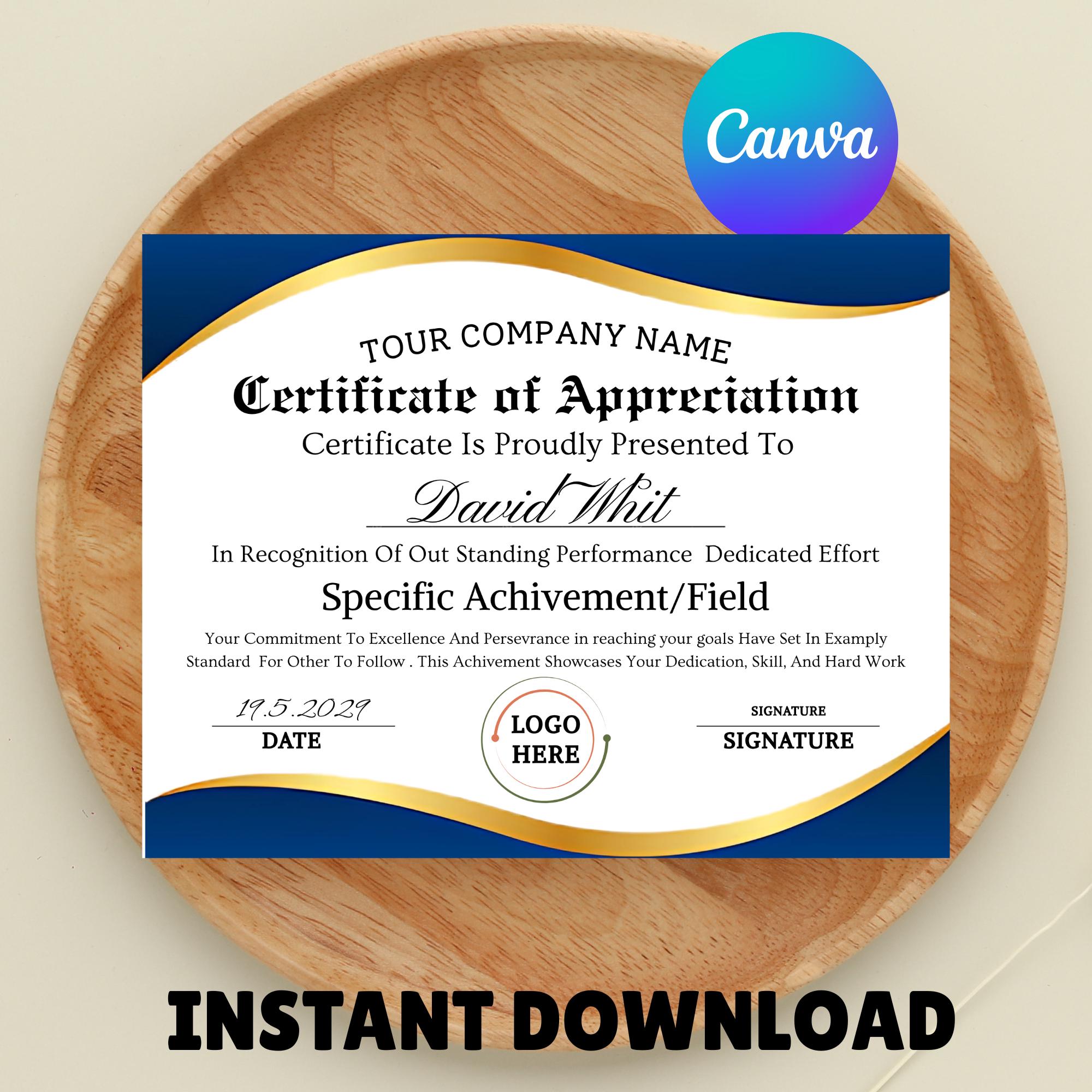 Editable Certificate of Appreciation Template, Printable Appreciation ...