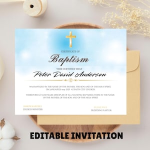 Plantilla de certificado de bautismo, descarga instantánea, plantilla de certificado de bautismo editable, certificado de bautismo imprimible, bautismo en agua