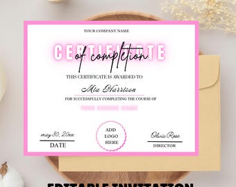 Certificate of Completion, Certificate Template, Lash Certificate, Makeup Certificate, Editable Certificate, Canva Certificate