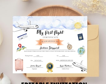 My First Flight Certificates Toddler's Award Surprise Vacation  Gift Template Instant Download Self Editable Template, Printable Kids Cer