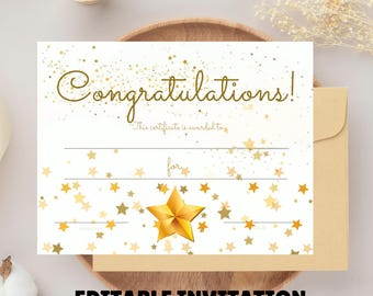 Certificate of Achievement Gold Well Done Certificate Children's Certificate of Achievement Digital Print Certificate.