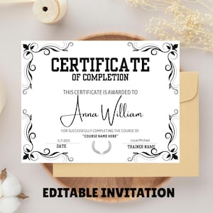 Certificate of Completion Template | Editable Canva Certificate | Printable Training Certificate |Course Completion Award| Modern Design