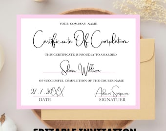 Certificate of Completion, Certificate Template, Lash Certificate, Makeup Certificate, Editable Certificate, Canva Certificate