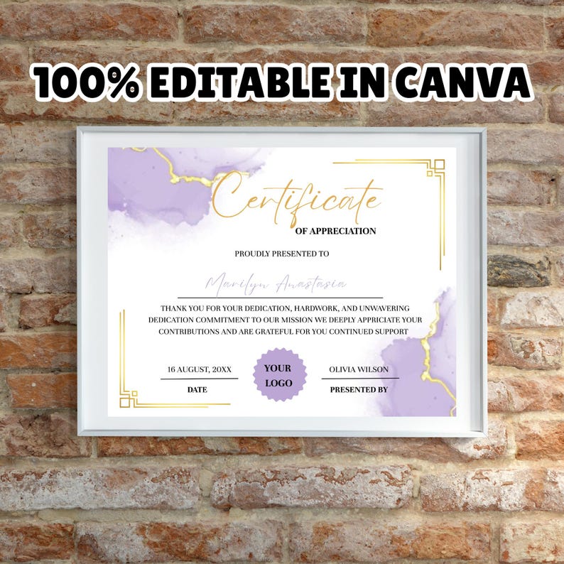 Editable Appreciation Certificate Template Printable Certificate of ...