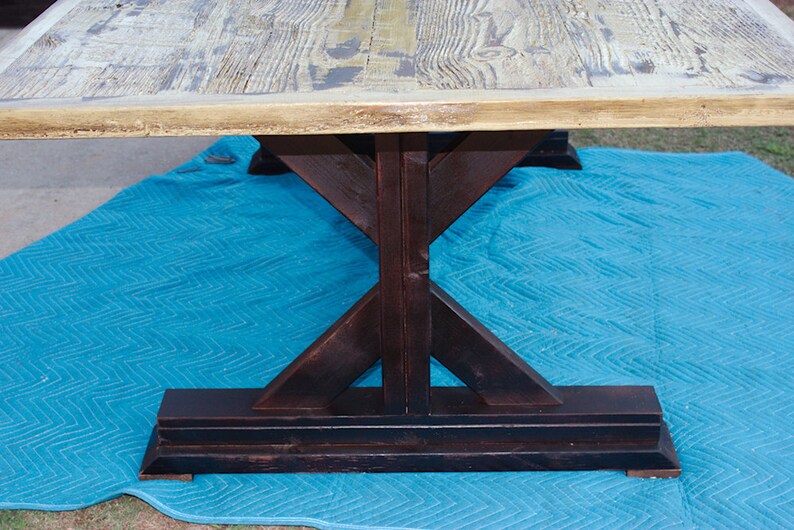 Trestle Base Barn Wood Table With Marine Finish in Rye Grass Etsy