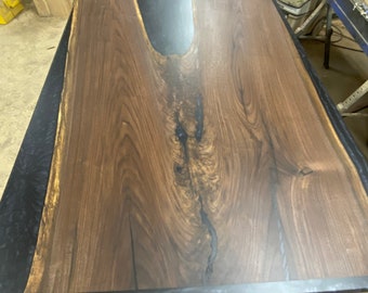 Dining room table live edge walnut crotch piece with black onyx epoxy