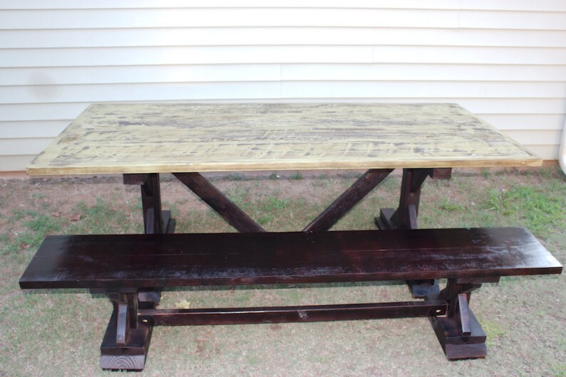 Trestle Base Barn Wood Table With Marine Finish in Rye Grass Etsy