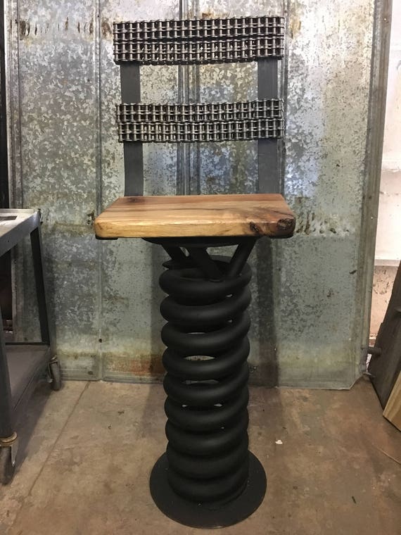 Coil Spring Bar Stool Swivel Seat In Steel Wood Or Zoom