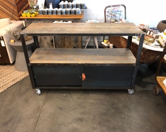 Raw steel rolling bar cart / entertainment cart