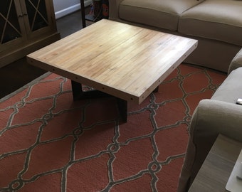 Coffee Table from reclaimed bowling lane and rectangle steel Maple or Pine to choose from