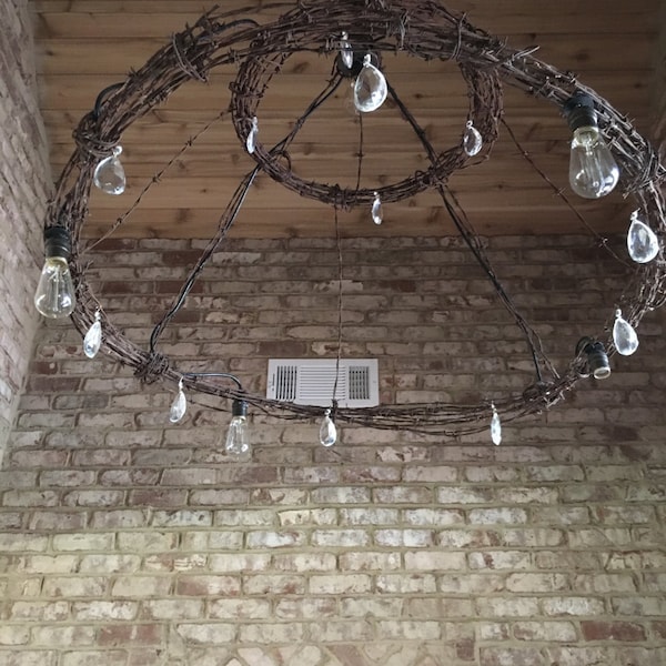 Barbed wire chandelier light fixture