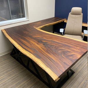 Executive Office Desk custom office furniture Parota slab Live edge slab desk