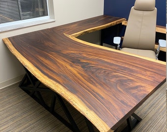 Executive Office Desk custom office furniture Parota slab Live edge slab desk