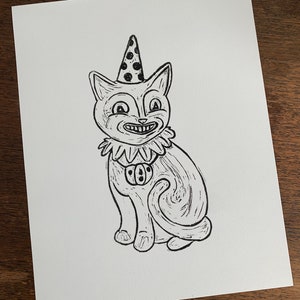 Smile Halloween Cat  : Original Linocut Print