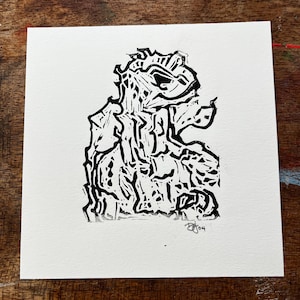 Lizard  : Orginal  Linoprint