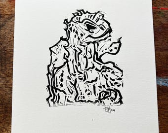 Eidechse: Original Linoldruck