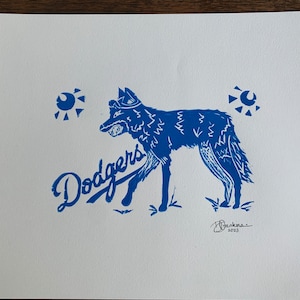 Dodgers Coyote : Original Linocut Print