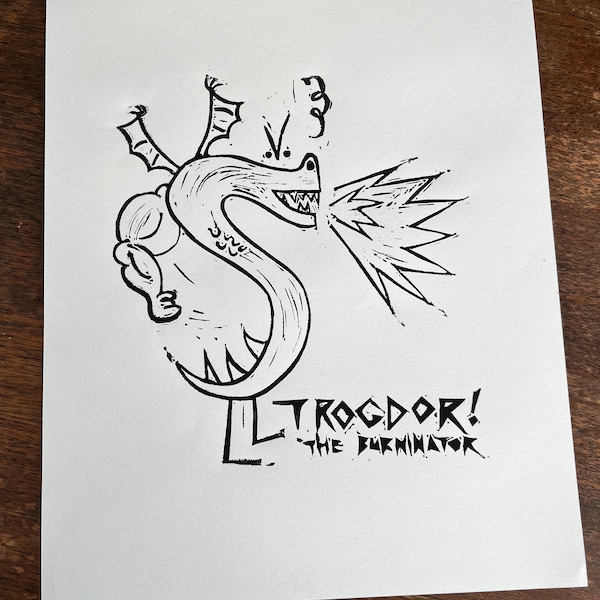 Trogdor The Burninator  : Original Linocut Print
