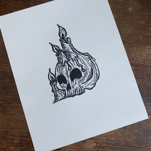 Candle Skull  : Original Linocut Print