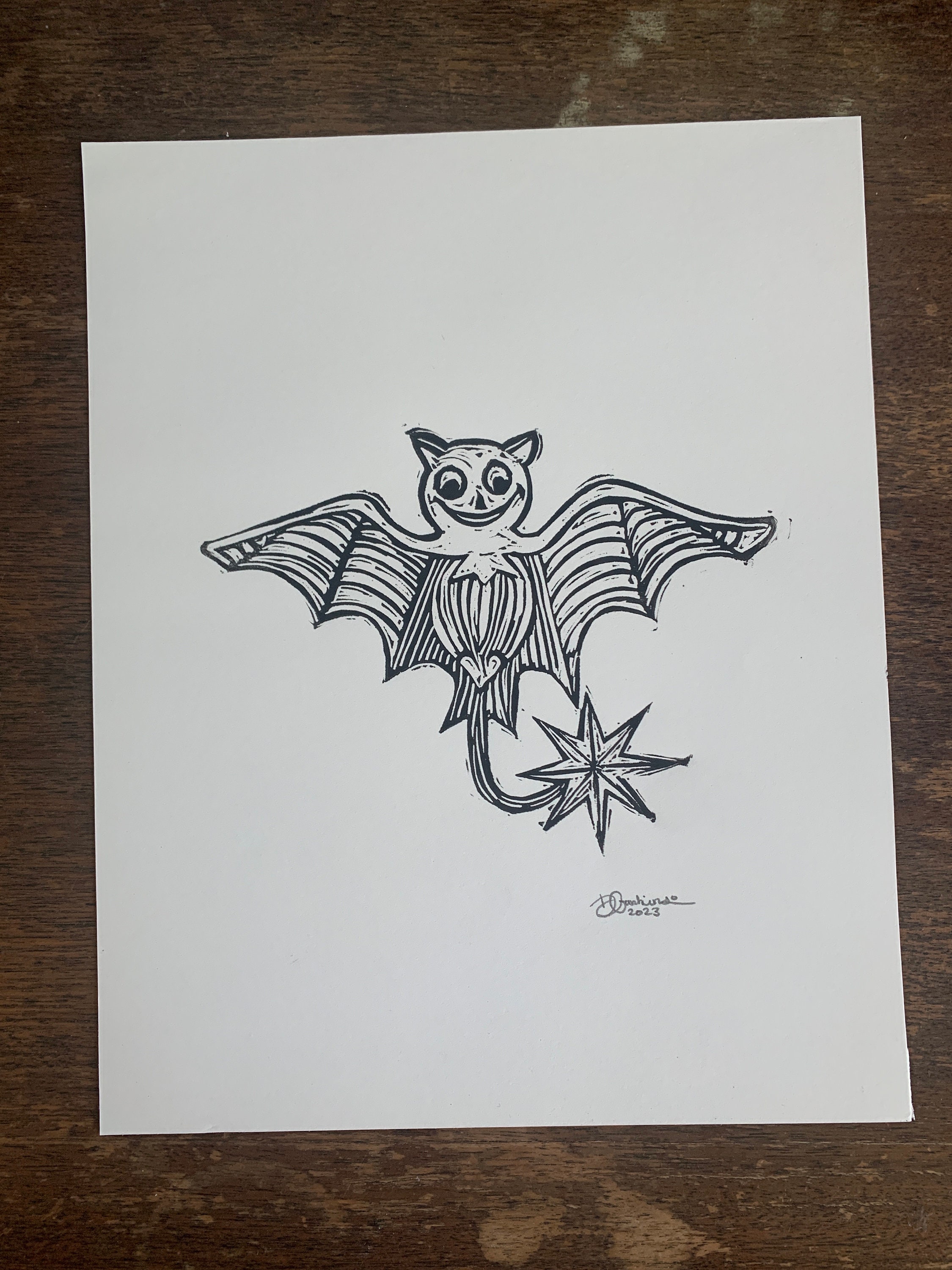 Vintage Bat : Original Linocut Print - Etsy