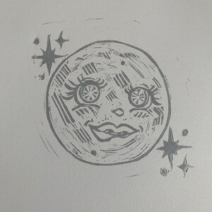 Moonstruck in Silver : Original Linocut Print