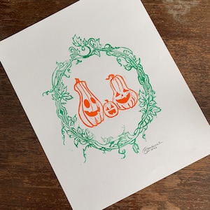 Pumpkin Pals (8x10) : Original Linocut Print