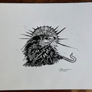 Opossum : Original Linocut Print