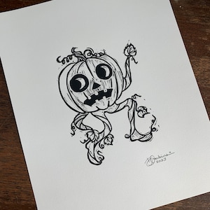 Running Pumpkin  : Original Linocut Print