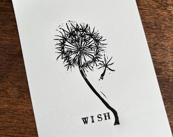 Wish Dandelion : Original Linocut Print