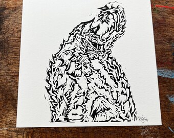 Katze : Original Linoldruck