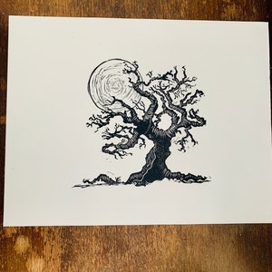 Spooky Tree  : Original Linocut Print 11x14 H