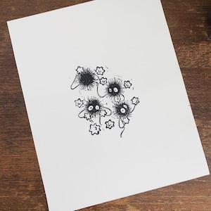 Soot Sprites /  Susuwatari : Original Linocut Print