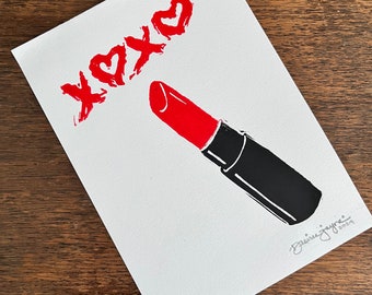 Lipstick XOXO : Original Linocut Print