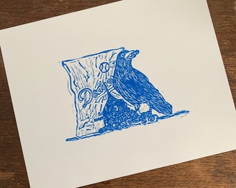 Dodgers Crow : impression linogravure originale