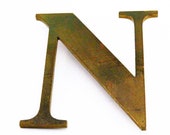 Vintage Solid Brass Shop Letter N, 6 quot Reclaimed Architectural Salvage, Sign, MCM