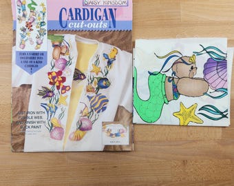 2 Vintage 1994 Daisy Kingdom Fabric Appliques Cardigan Cut Outs Under the Sea