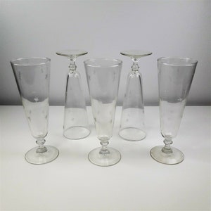 Vintage Atomic Starburst Footed Pilsner Style Glasses- Set of 5- Vintage Barware