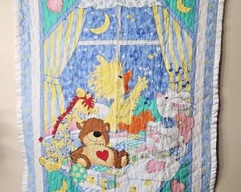 Vintage Little Suzy’s Zoo Baby Quilted Crib Blanket 35X45”- Satin Trim