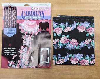 2 Vintage 1994 Daisy Kingdom Fabric Appliques Cardigan Cut Outs Small Rose Plaid