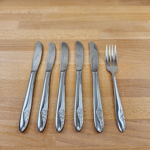 Vintage Wales Floral Flatware- 6 Pieces- Knives- Fork