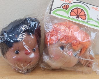 Vintage 4" Mitzy Doll Head/Hands- African American- Orange & Black Yarn Hair
