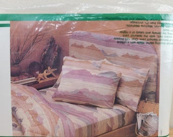 Vintage 70s Burlington Marlborough Mountain Lake Full 4 Piece Sheet Set