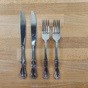 Chelsea Floral Scroll Stainless Flatware- 4 Pc- Knife and Fork