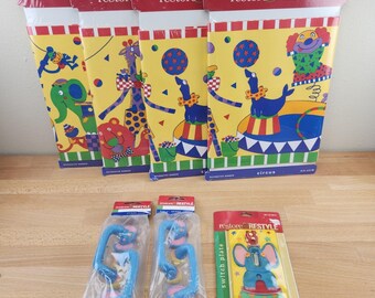 Vintage 1997 Circus Wallpaper Border Prepasted- Elephant Handles & Switch Cover