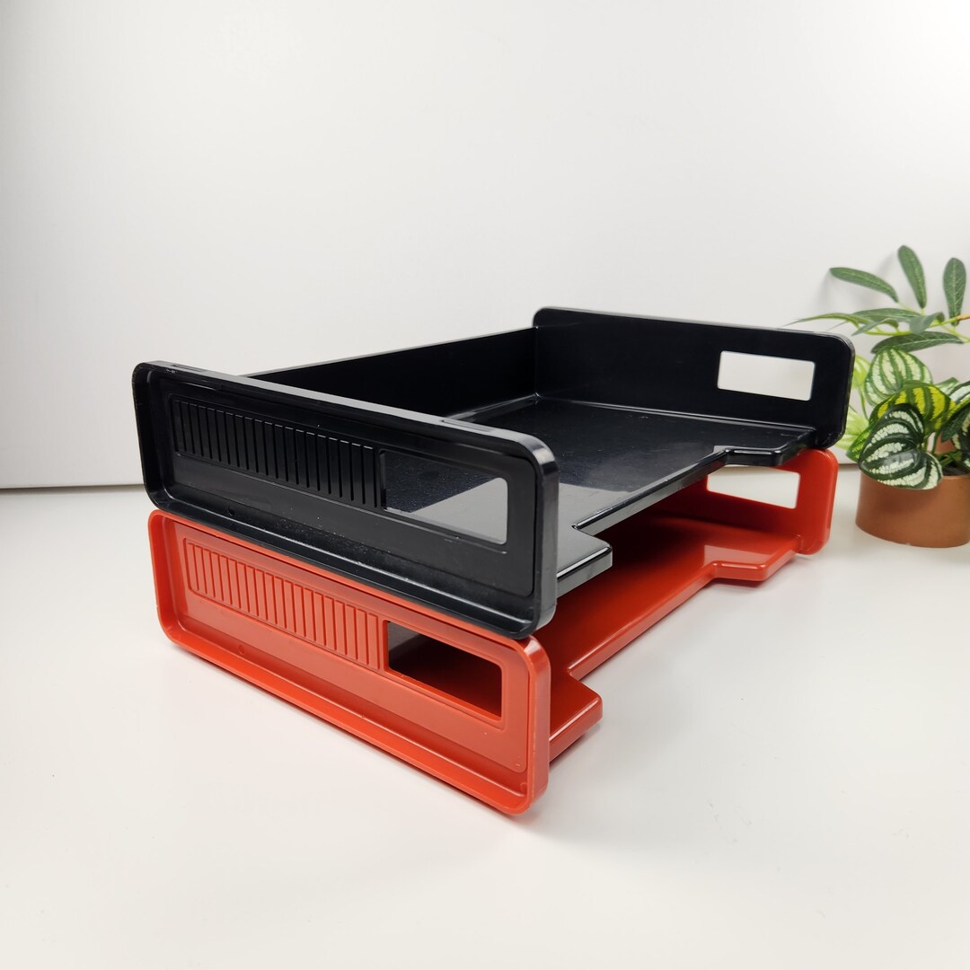 Vintage 80s Black & Orange Plastic Stacking Paper Trays Etsy